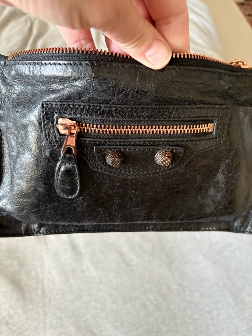 Balenciaga Black Leather Wristlet Clutch with Rose Gold Hardware - Picture 2 of 13